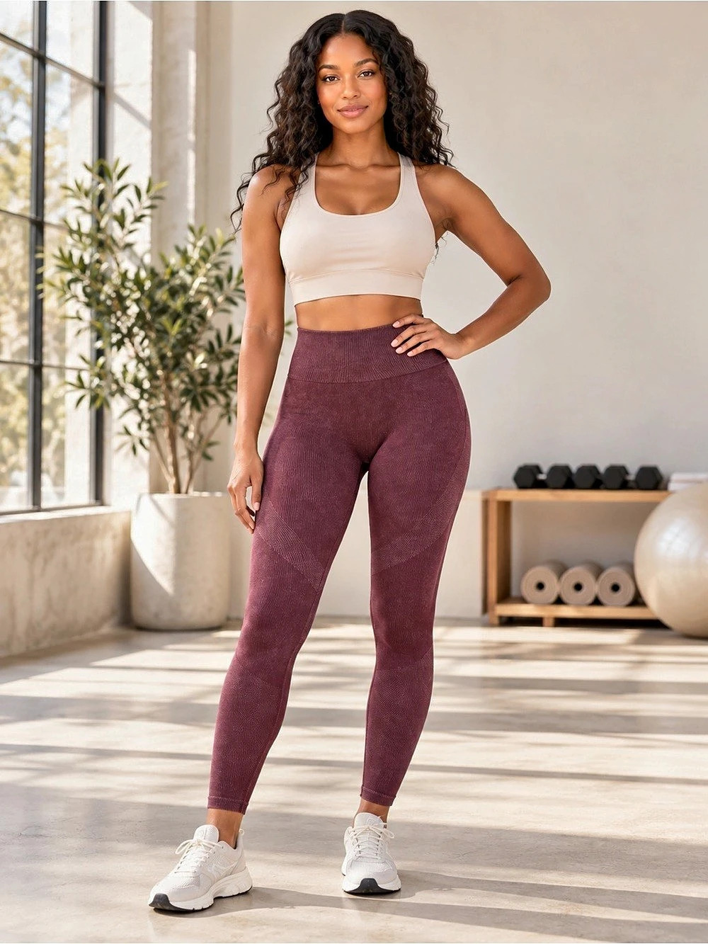 JoyLab High Rise Ribbed Shaper Leggings Women’s M Burgundy Maroon Activewear